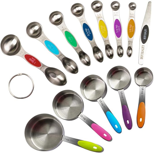 EDELIN Measuring Cups and Magnetic Measuring Spoons Set, Stainless Steel 5 Cups and 7 Spoons (Multi-colour)