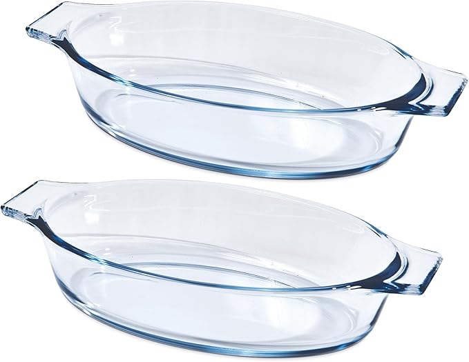 Mini Casserole Dish Oval 2 Pack, 13oz Glass Baking Dish, Banana Split Bowls, Single Serving, Individual Bakeware Baking Pans for Oven Microwave Air Fryer, Clear Prep Bowls by Yomvzake