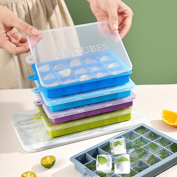 Ice Cube Tray with Lid and Bin,3 Pack 72 Cubes Silicone Plastic Ice Cubes Trays for Freezer with Box/Container,Reusable IceTray,Perfect for Cocktails, Drinks,and Ice Coffee