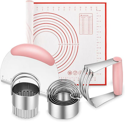 Pastry Cutter, Biscuit Cutter, Dough Scraper, Silicone Baking Mats, Stainless Steel Pastry Blender Set, Dough Cutter Biscuit Cutter Baking Pastry Mat Dough Blender Tools & Pastry Utensils (5 Pcs/Set) by MINOANT