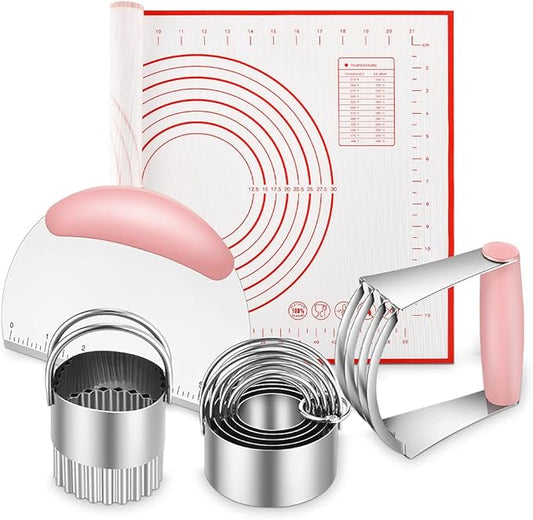 Pastry Cutter, Biscuit Cutter, Dough Scraper, Silicone Baking Mats, Stainless Steel Pastry Blender Set, Dough Cutter Biscuit Cutter Baking Pastry Mat Dough Blender Tools & Pastry Utensils (5 Pcs/Set) by MINOANT