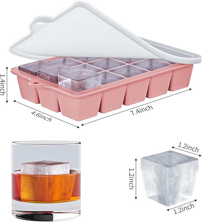 Silicone Ice Cube Tray 3 Pack - EASY RELEASE ice cube tray with lid, BPA Free Ice Cubes Trays for Freezer,ice cube mold for Cocktail,Whiskey (Purple +Pink+Mint) - Image 4