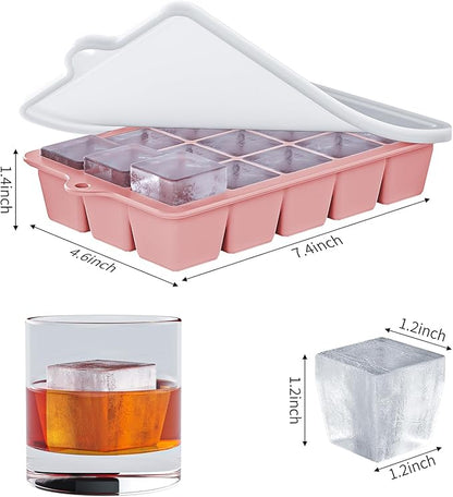 Silicone Ice Cube Tray 3 Pack - EASY RELEASE ice cube tray with lid, BPA Free Ice Cubes Trays for Freezer,ice cube mold for Cocktail,Whiskey (Purple +Pink+Mint) - Image 4