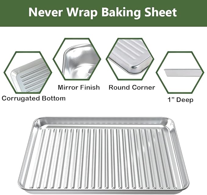 ROTTAY Baking Sheet with Rack Set (2 Pans + 2 Racks), Stainless Steel Cookie Sheet with Cooling Rack, Nonstick Baking Pan, Warp Resistant & Heavy Duty & Rust Free, Size 16 x 12 x 1 Inches (Pack of 2) - Image 5