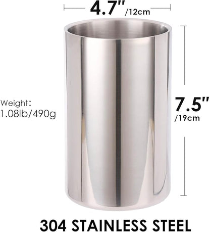 Double Wall Utensil Holder - 304 Stainless Steel Sleek Kitchen Utensil Holder for Countertop, Spatula Spoon Storage Organizer, Large Cooking Utensil Caddy Counter, Shining Utensil Crock, Mirror Polish - Image 2