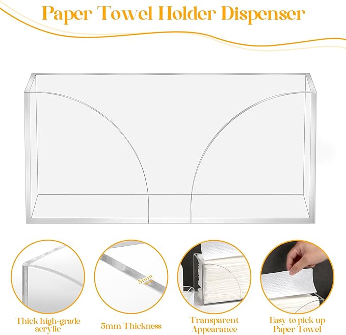 2PCS Paper Towel Dispenser Countertop Acrylic Clear Paper Towel Holder for Bathroom Folded Paper Towel Dispenser Clear Trifold Paper Napkin Holder for Z-fold C-fold MultiFold Trifold - Home Kitchen