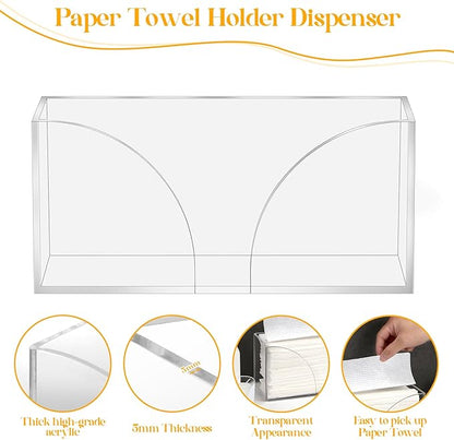 2PCS Paper Towel Dispenser Countertop Acrylic Clear Paper Towel Holder for Bathroom Folded Paper Towel Dispenser Clear Trifold Paper Napkin Holder for Z-fold C-fold MultiFold Trifold - Home Kitchen