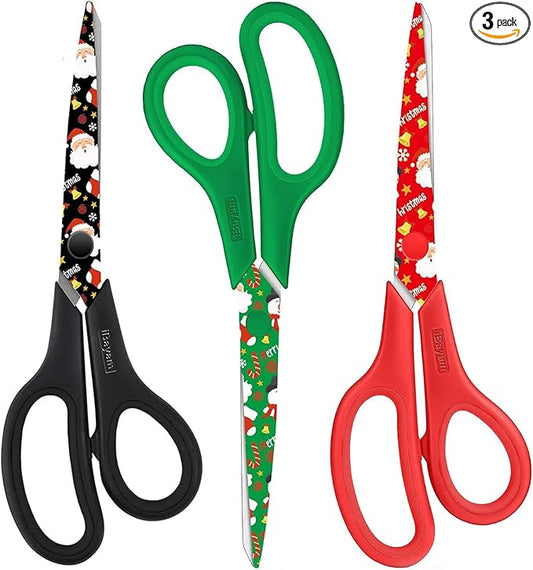 iBayam All Purpose Scissors for Construction Scrapbook Kraft Craft Paper, Gifts Wrapping Packing Paper Cutter Tool, 3 Pack Ultra Sharp 8" Thick Blade Comfort-Grip Scissors for Moving Package Supplies by iBayamDirect