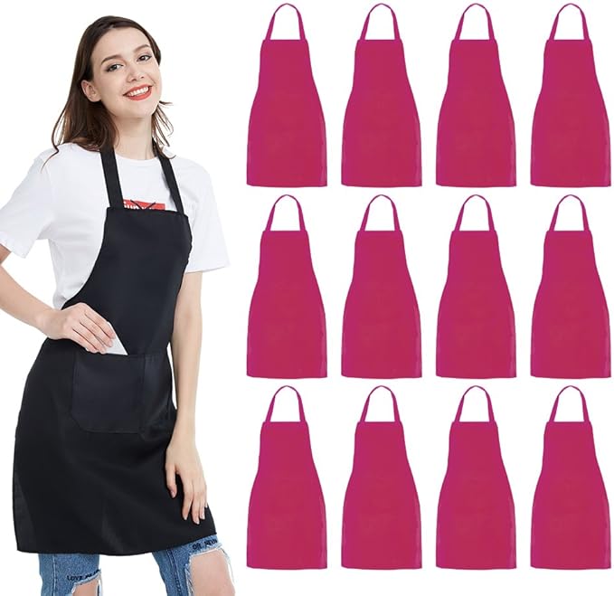 NOBONDO 12 Pack Bib Apron - Unisex Black Apron Bulk with 2 Roomy Pockets Machine Washable for Kitchen Crafting BBQ Drawing by NOBONDO