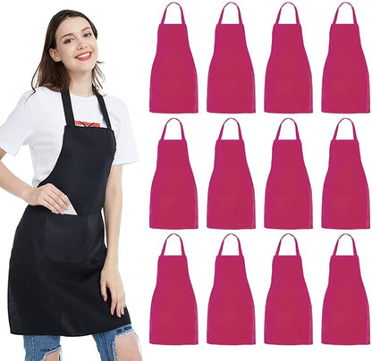NOBONDO 12 Pack Bib Apron - Unisex Black Apron Bulk with 2 Roomy Pockets Machine Washable for Kitchen Crafting BBQ Drawing by NOBONDO