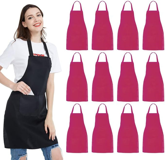 NOBONDO 12 Pack Bib Apron - Unisex Black Apron Bulk with 2 Roomy Pockets Machine Washable for Kitchen Crafting BBQ Drawing by NOBONDO