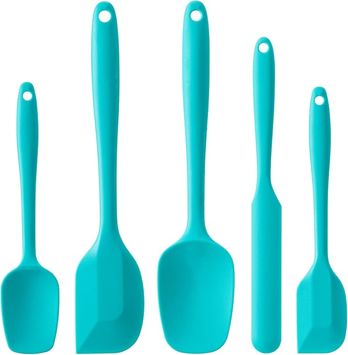 Silicone Spatula Set, 5 Piece Food Grade Rubber Spatulas for Baking, Cooking, and Mixing High Heat Resistant Non Stick Dishwasher Safe BPA-Free (Mint Green) by Hoewina