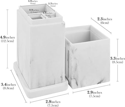 Linkidea Countertop Manual Toothbrush Holder with Lid, Resin 3 Slots Brush and Toothpaste Stand, Organizer Compatible with Oral-B CrossAction, Colgate Extra Clean (White)