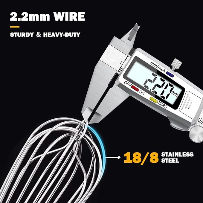 18/10 Stainless Steel Large Whisk Set of 2, 15.5 inch Heavy Duty Long Whisk and 12 inch Whisks, Suitable for Deep Pots or Big Bowl, Mixing, Beating, Blending - Image 5