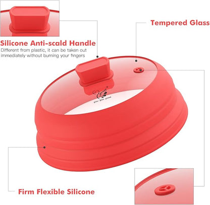 Microwave Splatter Cover Glass with Collapsible Silicone for Food Cover Plate Cover 10.8 inch with Anti-Scalding Gloves - Image 2