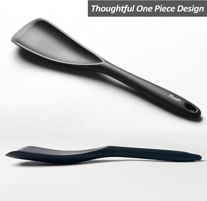Silicone Spatula Spoon, Great for Both Cooking and Serving Durable BPA-Free Matte Black Silicone, Seamless Design, Safe for Nonstick Cooking Surfaces, 2-Pcs, Black - Image 3