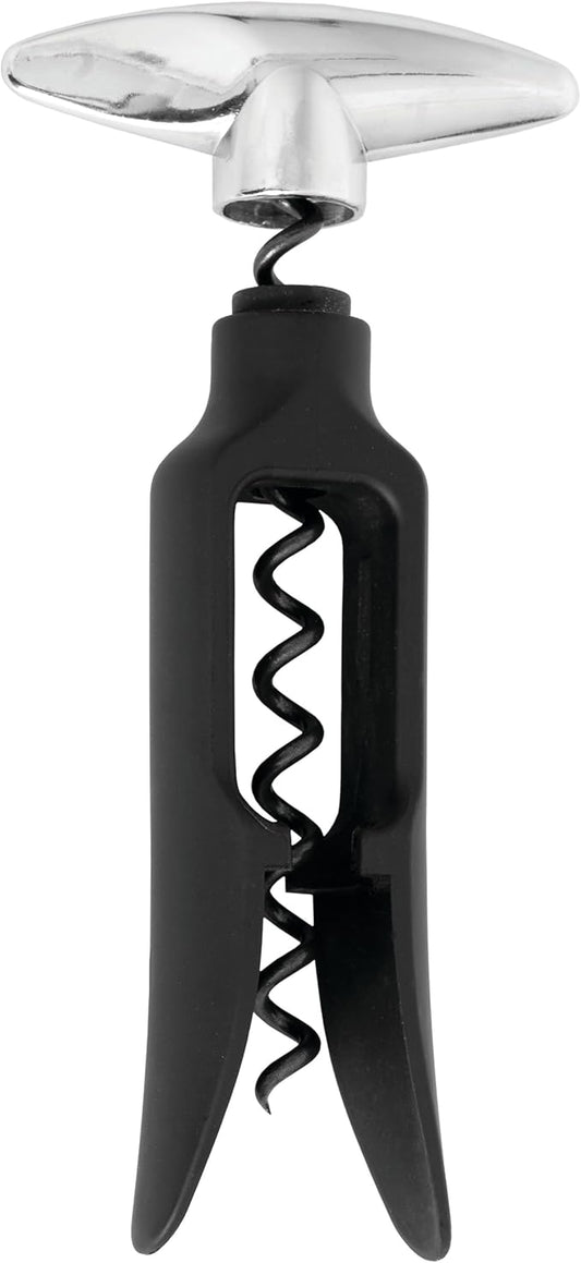 True Self Pulling Corkscrew Wine Opener, Durable Plastic with Easy Turn Chrome Handle, Wine Bottle Opener for Bartenders, Home Bar Tools, Bar Cart Accessories, Kitchen Essentials, Set of 1, Black