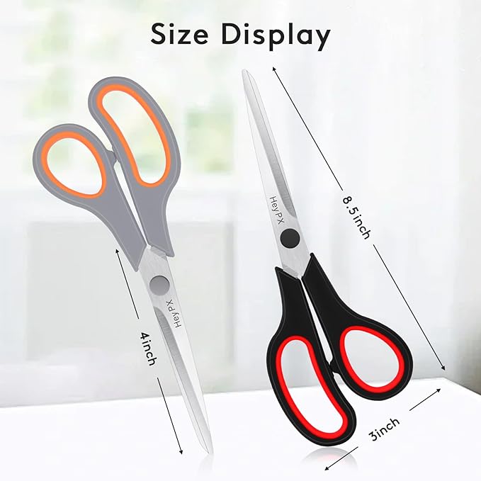 3-Pack 8.5" Ultra Sharp Stainless Steel Scissors - Premium All Purpose for Office, Crafts, Sewing, Home & School | Comfort-Grip Ambidextrous (Left & Right Handed)
