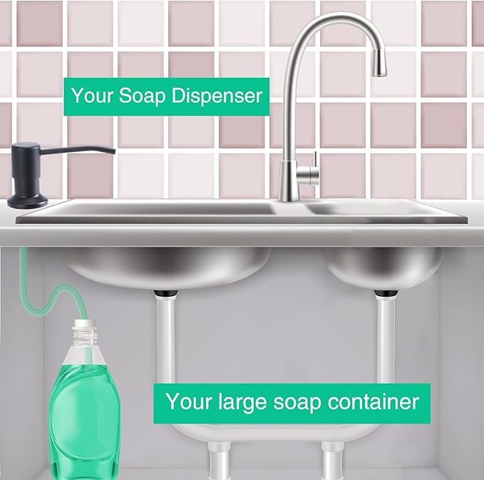 Soap Dispenser for Kitchen Sink, Built in Sink Soap Dispenser, Countertop Soap Dispenser Pump with 47" Extension Tube kit, No Need to Fill Little Bottle Again, Black - Image 3