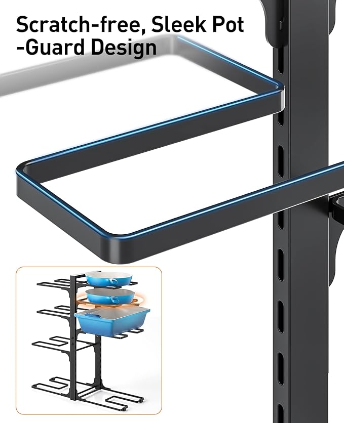 ORDORA Pots and Pans Organizer: under Cabinet, 20.8" Height Heavy Duty 120LBS Pots Pans Organizer Rack for under Cabinet 8-Tier Adjustable for Big Stockpots, Dutch Oven, Cast-iron Pans, Heavy Cookware - Image 7