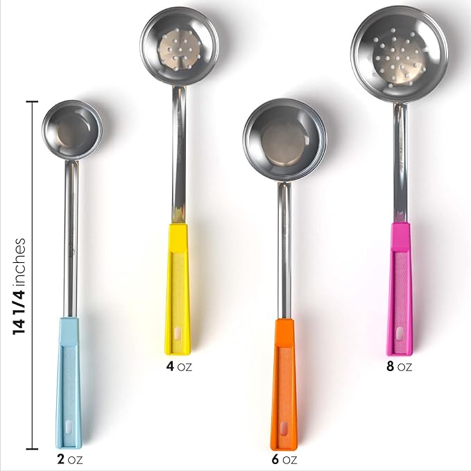 Portion Control Serving Spoons - (8 Piece Set) Restaurant Measuring Serving Ladle Utensils for Weight Loss, Bariatric Gastric Sleeve, Includes 2, 4, 6, 8 oz Solid & Perforated Scoops, 14-1/4" Long - Image 3