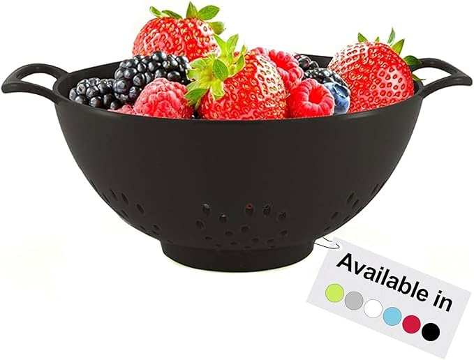 Meadow Lane 6-inch Small Colander, BPA-Free, Dishwasher Safe, Double Handles, Compact Food Strainer for Berries, Veggies and Pasta, 3-Cup Capacity, Glossy Black - Image 2
