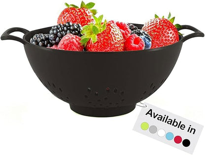 Meadow Lane 6-inch Small Colander, BPA-Free, Dishwasher Safe, Double Handles, Compact Food Strainer for Berries, Veggies and Pasta, 3-Cup Capacity, Glossy Black - Image 2