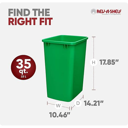 Rev-A-Shelf Polymer Replacement 35 Quart Trash Bin Recycle Waste Garbage Container for Kitchen Cabinet Pullouts, Green, 2 Pack, RV-35-19-2