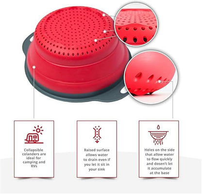 New and improved- Set of 3 Niklye Ultimate Kitchen Strainers—1×10” & 2×12” Collapsible Silicone Colanders. Now more durable and robust for everyday use with pasta, veggies, fruit & more. - Image 3