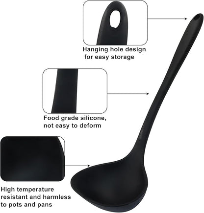 Jiozermi 2 Pcs Silicone Soup Ladle, 12-Inch Long Handle Ladle Spoon, Heat Resistant up to 600°F, Nonstick & Seamless Design for Easy Cooking and Serving, Durable and Easy to Clean - Image 3