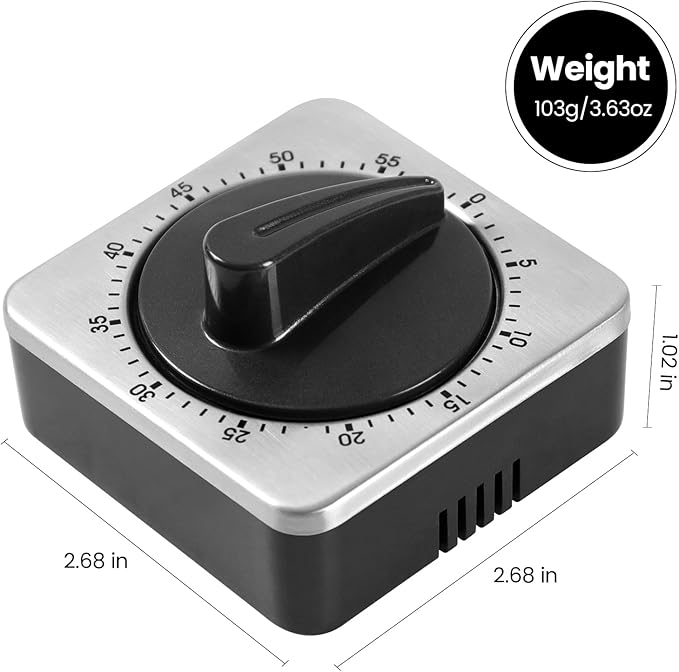 Kitchen Timers for Cooking, Chef Cooking Timer Clock with Loud Alarm,100% Mechanical Desk Timer - No Batteries Required - Magnetic Backing, Exquisite Stainless Steel Body - Countdown Reminder Magnetic - Image 6