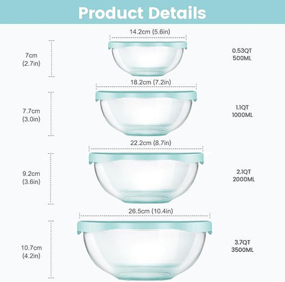 Luvan Borosilicate Clear Glass Mixing Bowls with Lids Set of 4 (0.53qt, 1.1qt, 2.1qt, 3.7qt), Space Saving Nesting Bowls Large Kitchen Salad Bowls for Meal Preping,Baking,Mixing,Dishwasher Safe - Image 3