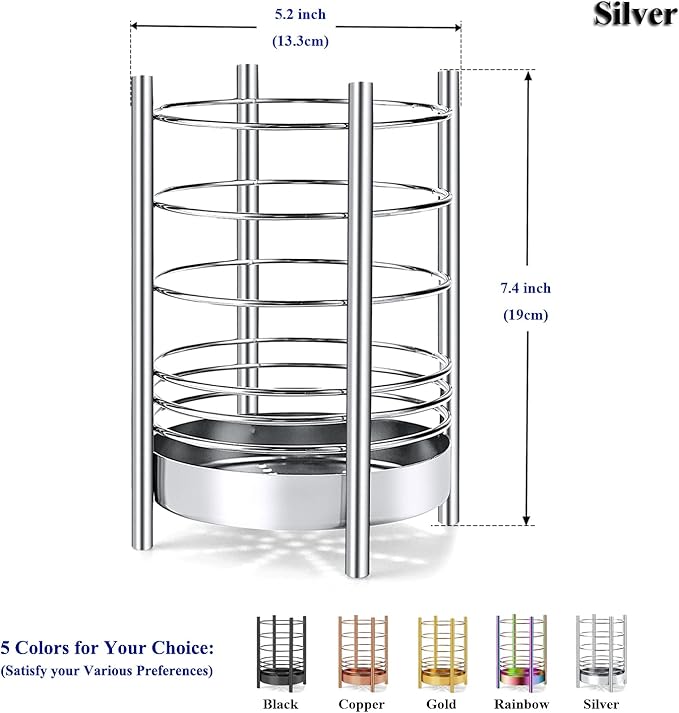 Kitchen Utensil Holder for Kitchen Counter, Stainless Steel Utensil Crocks, Utensil Storage Caddy Organizer, Cooking Utensil Holder, kitchen tools, Easy Cleaning (Silver/7.4''x5.2'') - Image 2