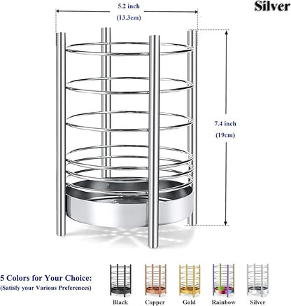 Kitchen Utensil Holder for Kitchen Counter, Stainless Steel Utensil Crocks, Utensil Storage Caddy Organizer, Cooking Utensil Holder, kitchen tools, Easy Cleaning (Silver/7.4''x5.2'') - Image 2