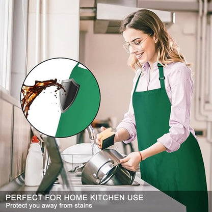 Jubatus 2 Pack 100% Cotton Aprons with 2 Pockets Cooking Chef Kitchen Adjustable Bib Apron for Women Men, Green - Image 3