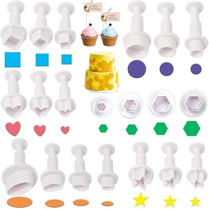 20 Pcs Cookie Cutters,Fondant Cake Cookie Plunger Cutter,Mini Plastic Biscuit Plunger Fondant Decorating Mold Heart Square Oval Circular Star Hexagon Cutters