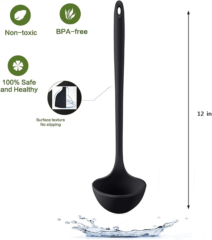 12" Silicone Ladle Spoon Set of 2, Long handle soup spoons Seamless & Nonstick, Heat resistant 600 °F Kitchen Soup Ladles for Cooking. - Image 6
