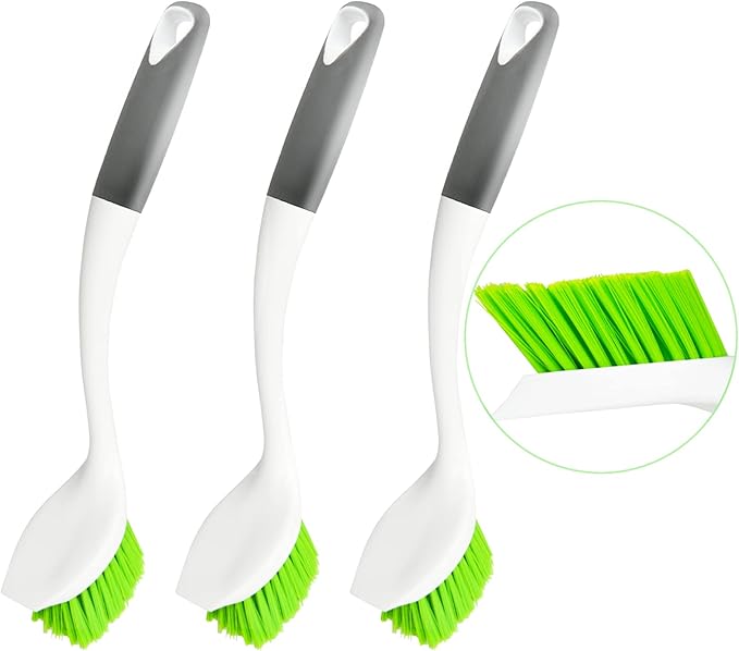 Dish Scrubber Set, Kitchen Brush for Cleaning with Scraper Edge, Green Multi-Purpose Scrub Brush with Handle for Dishes,Sink,Pots,Pans,Shower,Tile,Tubs - 3 Pack by ITTAHO