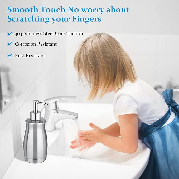 Soap Dispenser Stainless Steel - Brushed Nickel Pump Dispenser Bottle Refillable Liquid Hand Dish Soap Dispenser for Bathroom, Kitchen, Countertop, Silver (13.5 Oz / 400ML) - Image 6