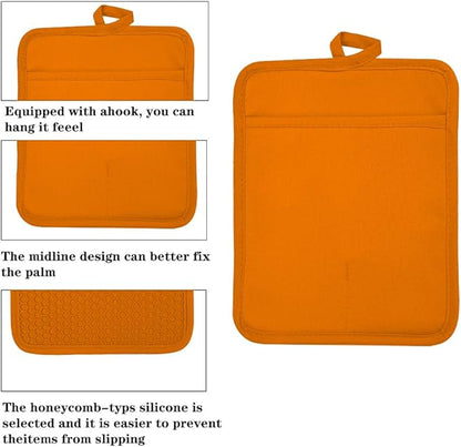Oven Pot Holder with Pocket Cotton Heat Resistant Coaster Potholder Kitchen Hot Pad Oven Mitts for Cooking and Baking Square 7"x9" (Orange, Silicone) - Image 3