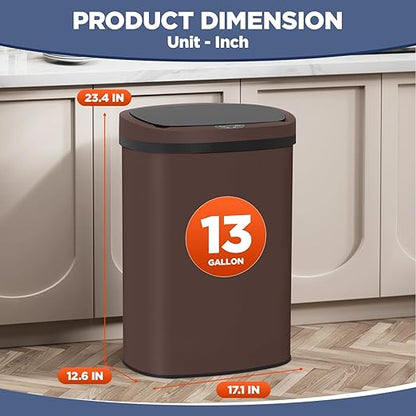 PayLessHere | 13 Gallon Stainless Steel Trash Can | Brown | Automatic Touchless Lid with Motion Sensor | Kitchen Garbage Can with Waterproof Design | for Home, Office, Bathroom | Pack of 1 - Image 7