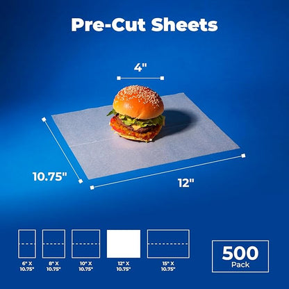 Fit Meal Prep [500 Pack] 12 x 10.75" Wax Paper Sheets for Food, Interfolded Precut Deli Pop Up Grease-Proof Sandwich Paper Wraps, Waterproof for Lunch, Food Basket, Microwave Cover, BBQ