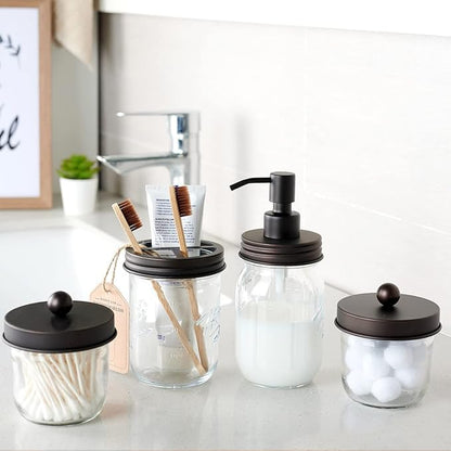 Amolliar 4 Pack Mason Jar Liquid Soap Dispenser, Rustproof Stainless Steel Lid Pump, Refillable Hand Soap for Bathroom, Kitchen, Cute Farmhouse Decor for Dish Soap, Liquid Soap, Lotions(Bronze) - Image 2