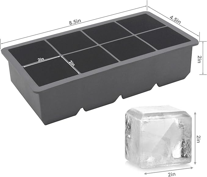 Bangp Large Ice Cube Trays 2 Pack,Big Ice Cube Molds with Removable Lids,Easy Release and Stackable Silicone Ice Cube Tray,Make 16 Big Square Ice Cubes for Whiskey,Cocktails - Image 3
