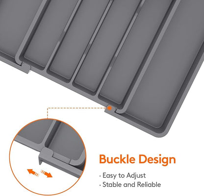 Lifewit Silverware Drawer Organizer, Expandable Utensil Tray for Kitchen, BPA Free Flatware and Cutlery Holder, Adjustable Plastic Storage for Spoons Forks Knives, 8.5-14 x 12", Dark Gray - Image 5