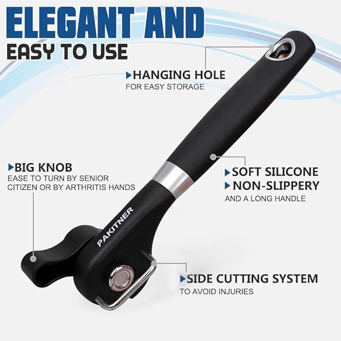 PAKITNER- Safe Cut Can Opener, Smooth Edge Can Opener - Handheld Easy Turn Knob, Manual Can Opener, Ergonomic Smooth Edge, Food Grade Stainless Steel Cutting Tool for Kitchen & Restaurant - Image 2