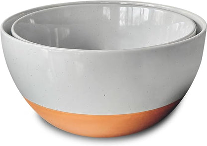 Mora Ceramic Large Mixing Bowls - Set of 2 Nesting Bowls for Cooking, Serving, Popcorn, Salad etc - Microwavable Kitchen Stoneware, Oven, Microwave and Dishwasher Safe - Extra Big 5.5 & 3.6 Qt - Grey by MORA