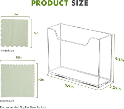 Kordory Acrylic Cocktail Napkin Holder for Table, for 5 x 5 Inches Napkin, Modern Vertical Napkin Holder for Kitchen, Clear Waterproof Napkins Holders for Dinner, Home, Bar
