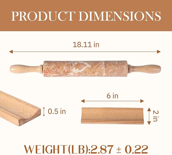Koville Marble Rolling Pin, Non-Stick Polished Dough Roller, Pasta, Dumpling, Ravioli, Fondant,Pie Crust, Kitchen Baking Pastry Tools Red Marble - Image 2