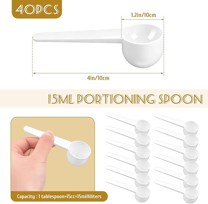 Twdrer 40-Piece 15ml (15cc) Food Grade Plastic Measuring Spoons & Coffee Scoops with Long Handle - Precise Measurement for Coffee, Baking, Spices, Protein Powder, Cooking Essentials